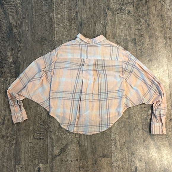Free People Peach Checkered Button-Down Shirt - Picture 3 of 5